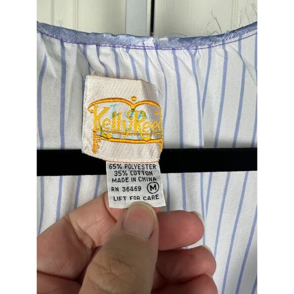 Kelly Reed Blue Stripe Butterfly Open Robe Duster Kimono Medium -missing belt - Picture 2 of 7